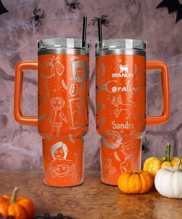 Coraline Cartoon Custom Stanley Quencher 40Oz Stainless Steel Tumbler With Handle
