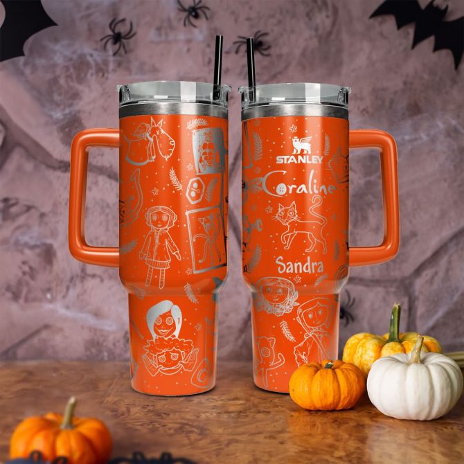 Coraline Cartoon Custom Stanley Quencher 40Oz Stainless Steel Tumbler With Handle