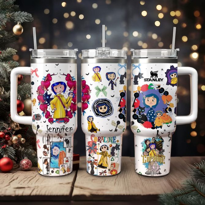 Coraline Cartoon Custom Stanley Quencher 40Oz Stainless Steel Tumbler With Handle