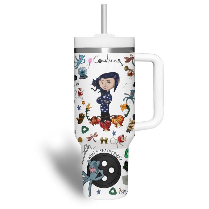 Coraline Cartoon Custom Stanley Quencher 40Oz Stainless Steel Tumbler With Handle - Image 2