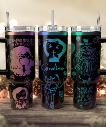 Coraline Cartoon Custom Stanley Quencher 40Oz Stainless Steel Tumbler With Handle
