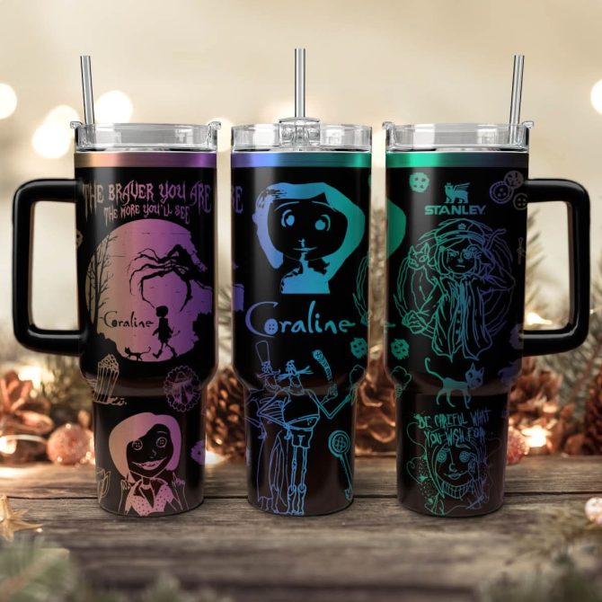 Coraline Cartoon Custom Stanley Quencher 40Oz Stainless Steel Tumbler With Handle