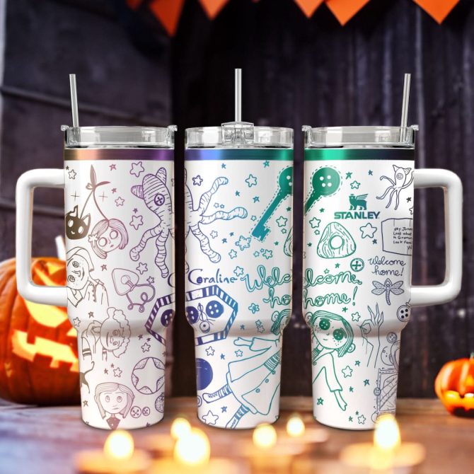 Coraline Cartoon Custom Stanley Quencher 40Oz Stainless Steel Tumbler With Handle