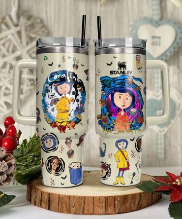 Coraline Cartoon Custom Stanley Quencher 40Oz Stainless Steel Tumbler With Handle