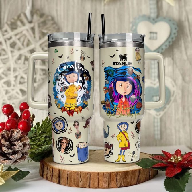 Coraline Cartoon Custom Stanley Quencher 40Oz Stainless Steel Tumbler With Handle