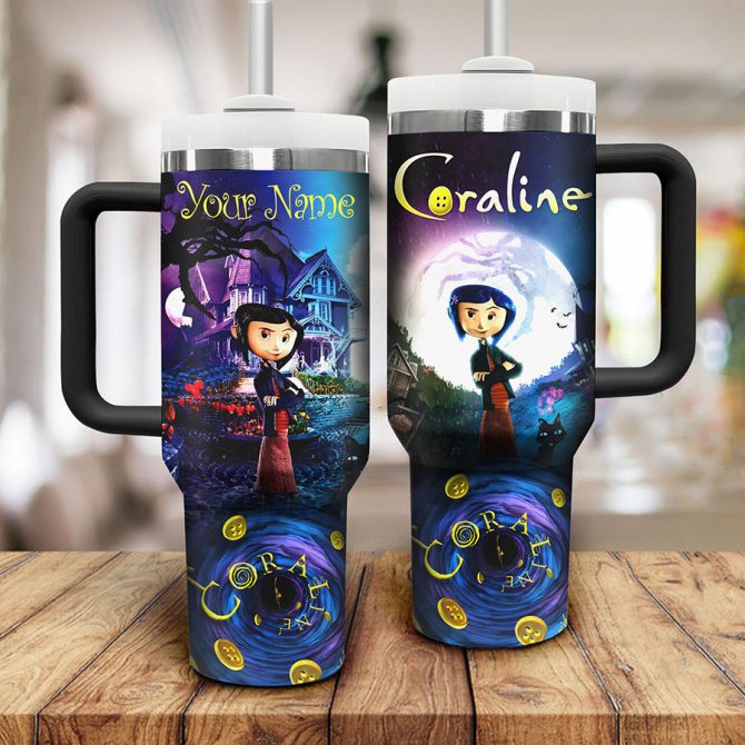 Coraline Cartoon Custom Stanley Quencher 40Oz Stainless Steel Tumbler With Handle - Image 2