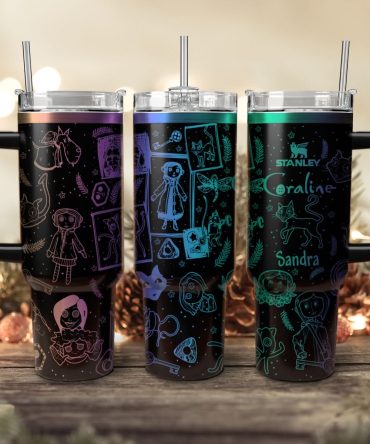 Coraline Cartoon Custom Stanley Quencher 40Oz Stainless Steel Tumbler With Handle