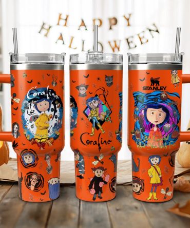 Coraline Cartoon Custom Stanley Quencher 40Oz Stainless Steel Tumbler With Handle