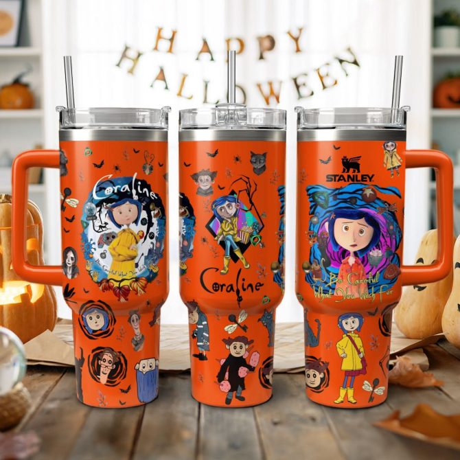 Coraline Cartoon Custom Stanley Quencher 40Oz Stainless Steel Tumbler With Handle