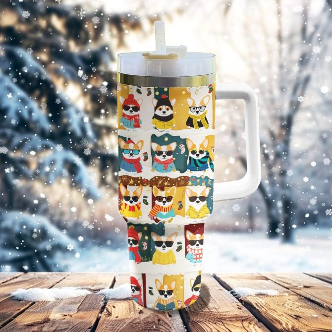 Corgi Winter Fashion Christmas Custom Stanley Quencher 40Oz Stainless Steel Tumbler With Handle - Image 2