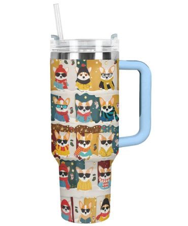 Corgi Winter Fashion Christmas Custom Stanley Quencher 40Oz Stainless Steel Tumbler With Handle