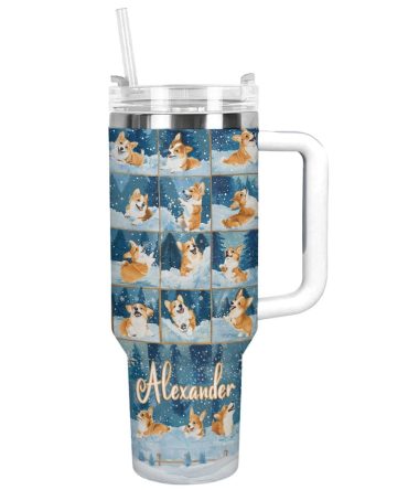 Corgi Winter Wonderland Christmas Custom Stanley Quencher 40Oz Stainless Steel Tumbler With Handle