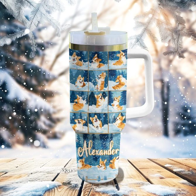 Corgi Winter Wonderland Christmas Custom Stanley Quencher 40Oz Stainless Steel Tumbler With Handle - Image 2