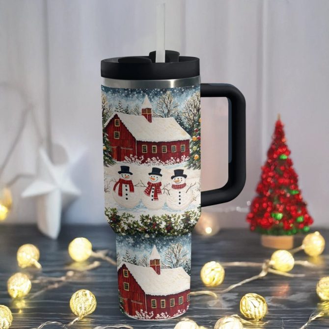 Country Christmas Charm Custom Stanley Quencher 40Oz Stainless Steel Tumbler With Handle - Image 2