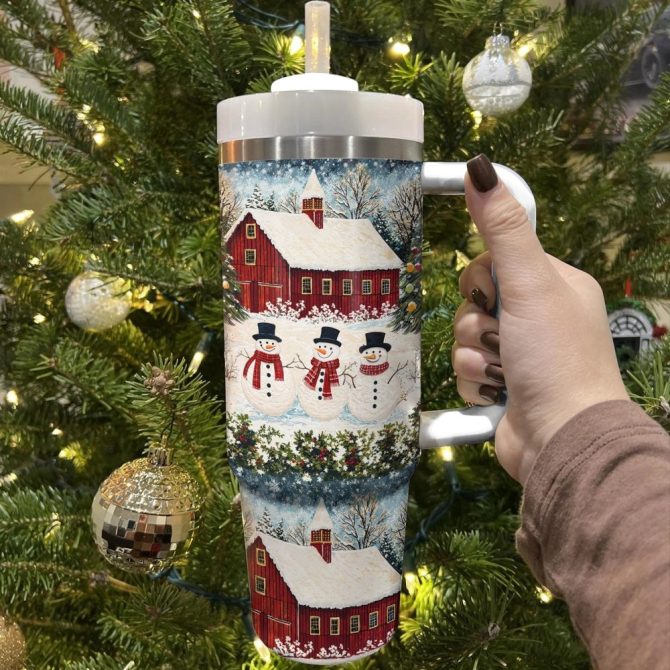 Country Christmas Charm Custom Stanley Quencher 40Oz Stainless Steel Tumbler With Handle - Image 3