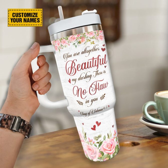 Couple Rose Flower Custom Stanley Quencher 40Oz Stainless Steel Tumbler With Handle - Image 4