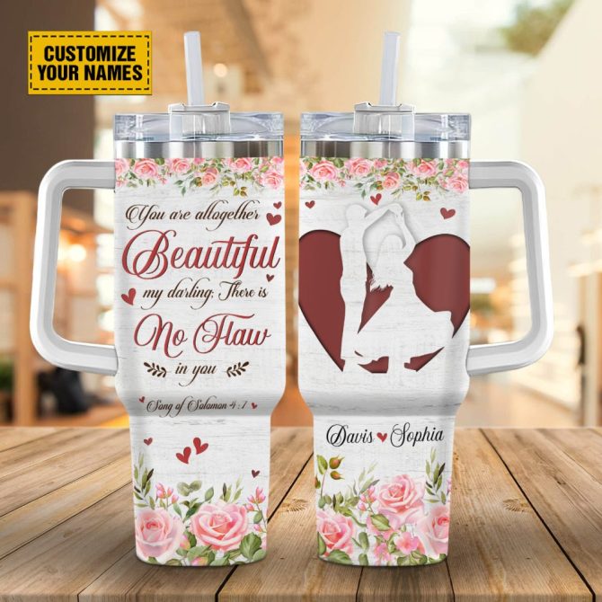 Couple Rose Flower Custom Stanley Quencher 40Oz Stainless Steel Tumbler With Handle - Image 2