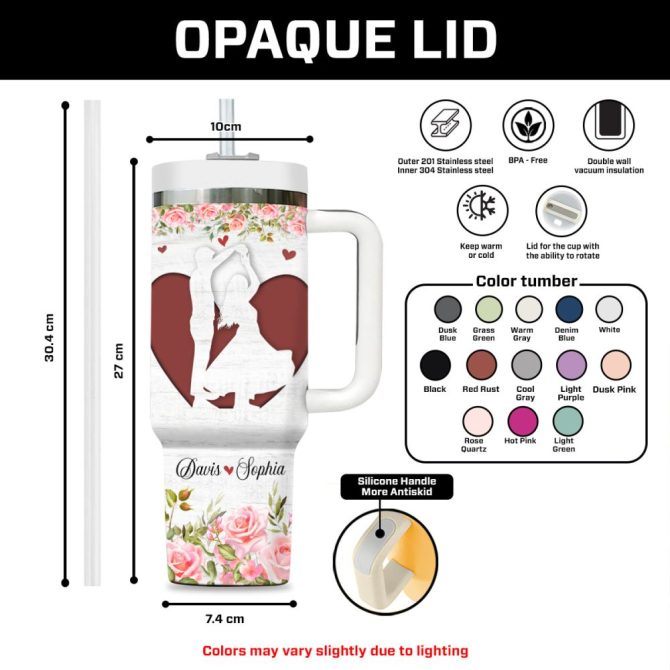 Couple Rose Flower Custom Stanley Quencher 40Oz Stainless Steel Tumbler With Handle - Image 8