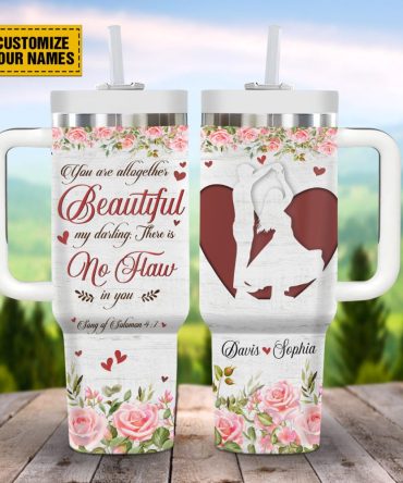 Couple Rose Flower Custom Stanley Quencher 40Oz Stainless Steel Tumbler With Handle