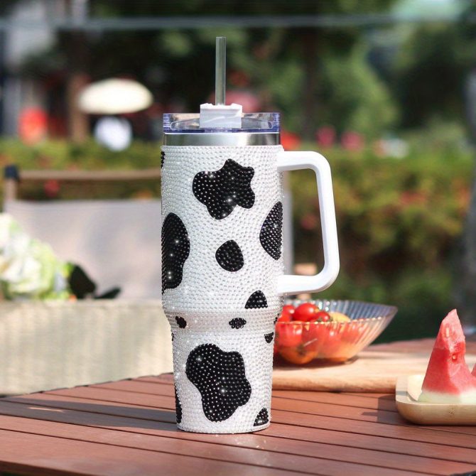 Cow Bling Custom Stanley Quencher 40Oz Stainless Steel Tumbler With Handle