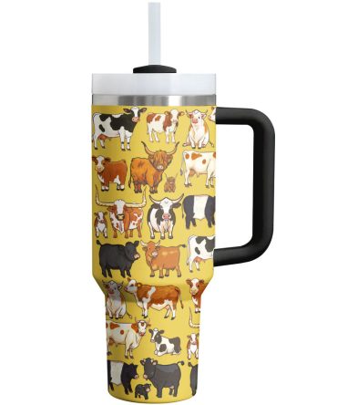 Cow Custom Stanley Quencher 40Oz Stainless Steel Tumbler With Handle