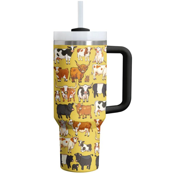 Cow Custom Stanley Quencher 40Oz Stainless Steel Tumbler With Handle
