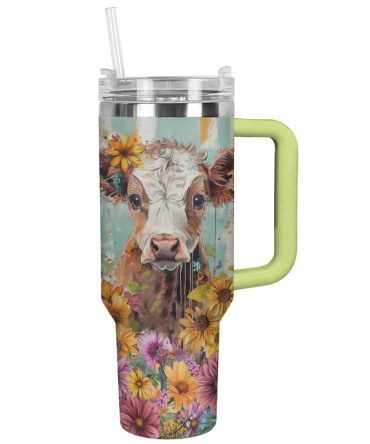 Cow Custom Stanley Quencher 40Oz Stainless Steel Tumbler With Handle