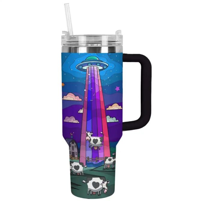Cow Custom Stanley Quencher 40Oz Stainless Steel Tumbler With Handle