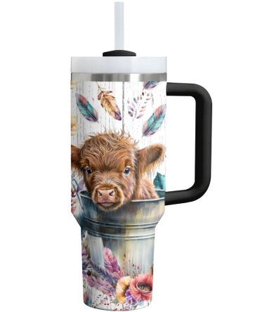 Cow Custom Stanley Quencher 40Oz Stainless Steel Tumbler With Handle