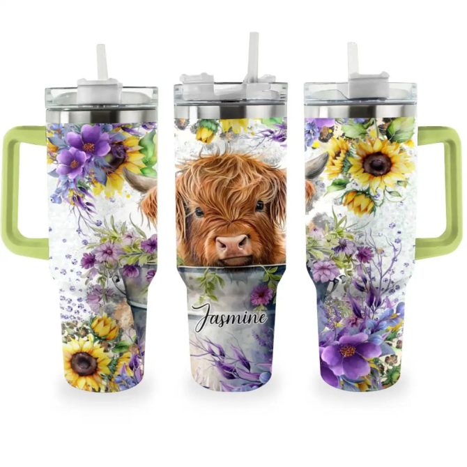 Cow Custom Stanley Quencher 40Oz Stainless Steel Tumbler With Handle