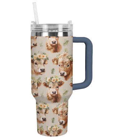 Cow Custom Stanley Quencher 40Oz Stainless Steel Tumbler With Handle