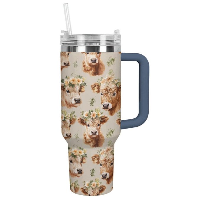 Cow Custom Stanley Quencher 40Oz Stainless Steel Tumbler With Handle