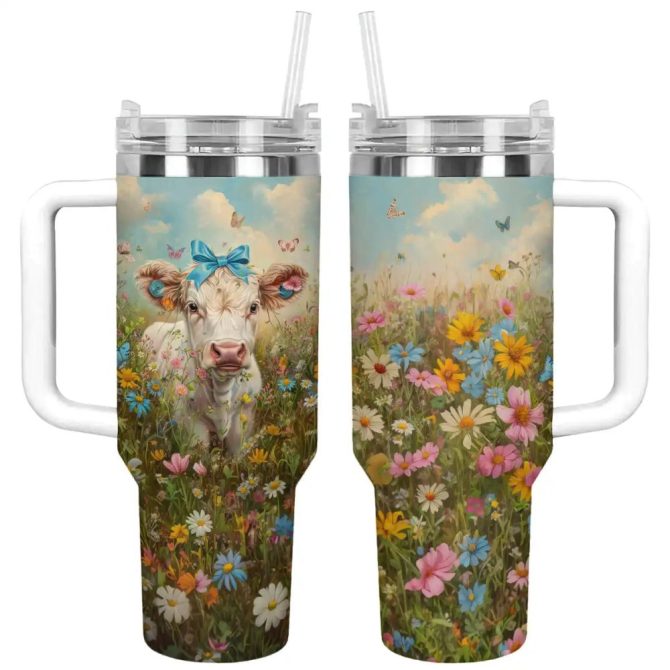 Cow Custom Stanley Quencher 40Oz Stainless Steel Tumbler With Handle - Image 2