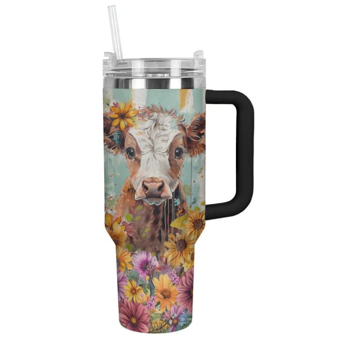 Cow Custom Stanley Quencher 40Oz Stainless Steel Tumbler With Handle - Image 2