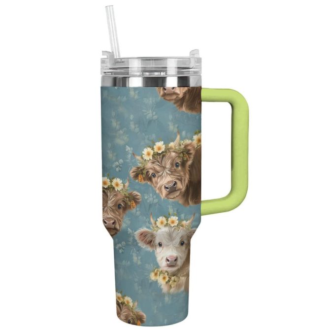 Cow Custom Stanley Quencher 40Oz Stainless Steel Tumbler With Handle
