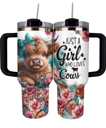 Cow Custom Stanley Quencher 40Oz Stainless Steel Tumbler With Handle