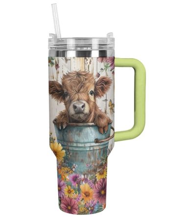 Cow Custom Stanley Quencher 40Oz Stainless Steel Tumbler With Handle