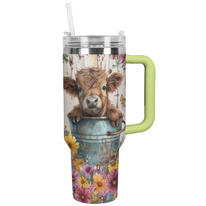 Cow Custom Stanley Quencher 40Oz Stainless Steel Tumbler With Handle