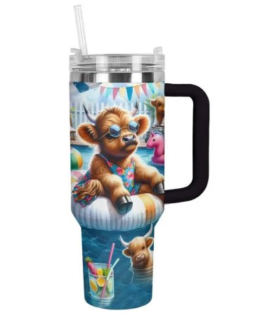 Cow Custom Stanley Quencher 40Oz Stainless Steel Tumbler With Handle