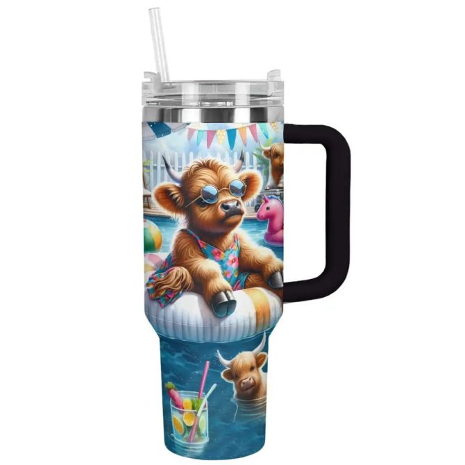 Cow Custom Stanley Quencher 40Oz Stainless Steel Tumbler With Handle
