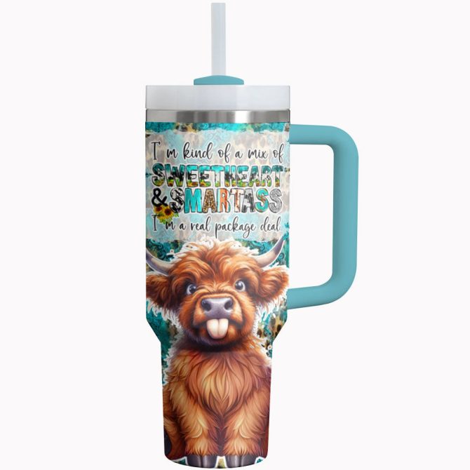 Cow Custom Stanley Quencher 40Oz Stainless Steel Tumbler With Handle