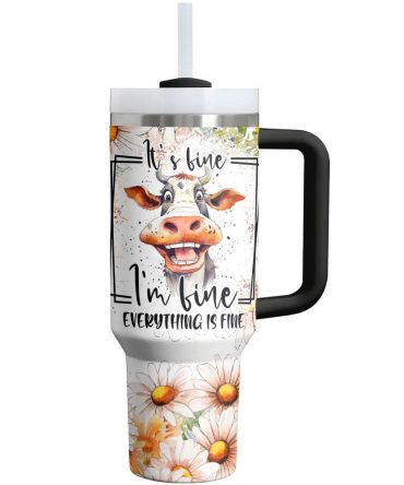 Cow Custom Stanley Quencher 40Oz Stainless Steel Tumbler With Handle