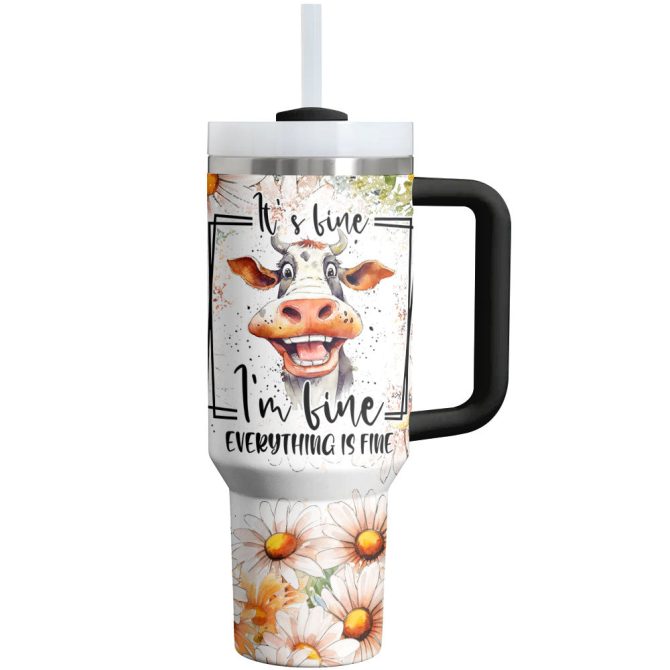 Cow Custom Stanley Quencher 40Oz Stainless Steel Tumbler With Handle