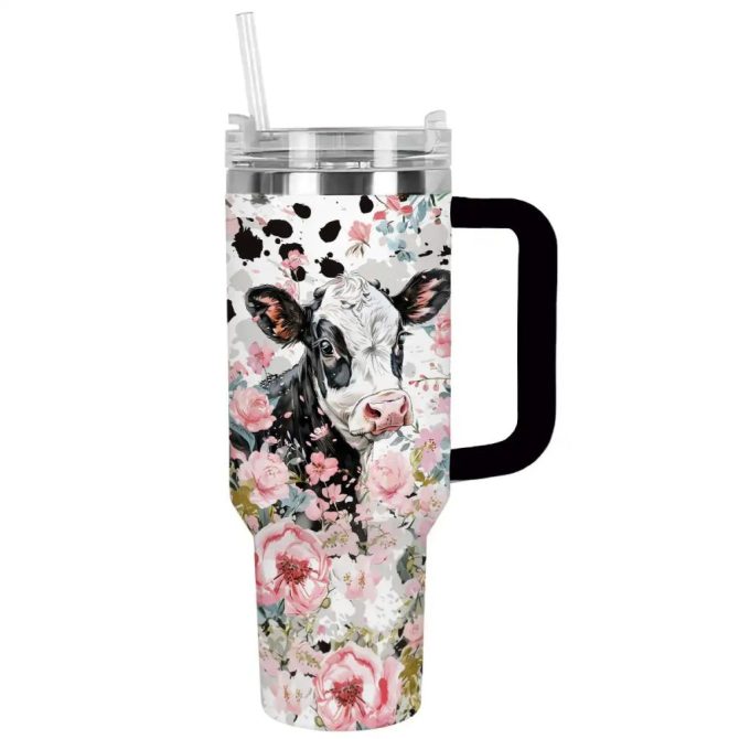 Cow Custom Stanley Quencher 40Oz Stainless Steel Tumbler With Handle - Image 2