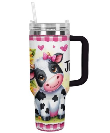Cow Custom Stanley Quencher 40Oz Stainless Steel Tumbler With Handle