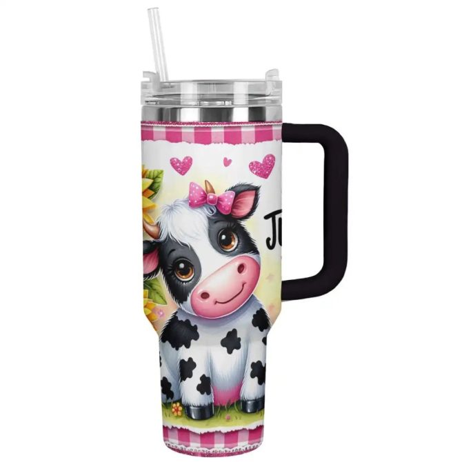 Cow Custom Stanley Quencher 40Oz Stainless Steel Tumbler With Handle