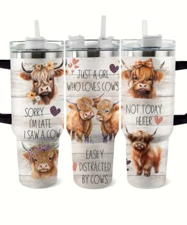 Cow Custom Stanley Quencher 40Oz Stainless Steel Tumbler With Handle