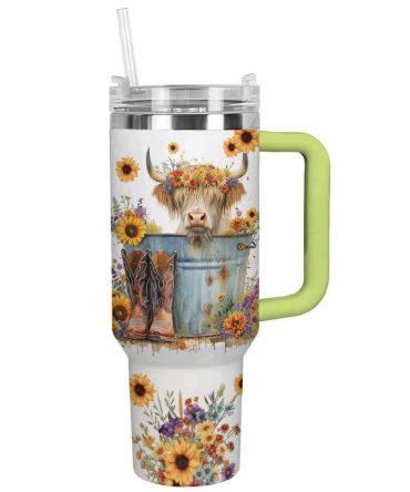 Cow Custom Stanley Quencher 40Oz Stainless Steel Tumbler With Handle