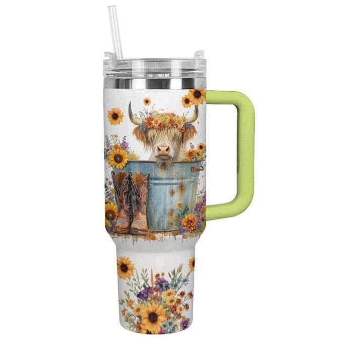 Cow Custom Stanley Quencher 40Oz Stainless Steel Tumbler With Handle