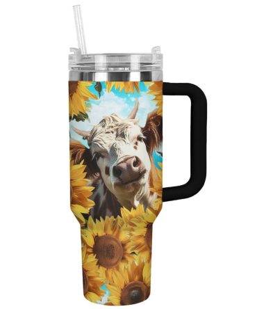 Cow Custom Stanley Quencher 40Oz Stainless Steel Tumbler With Handle